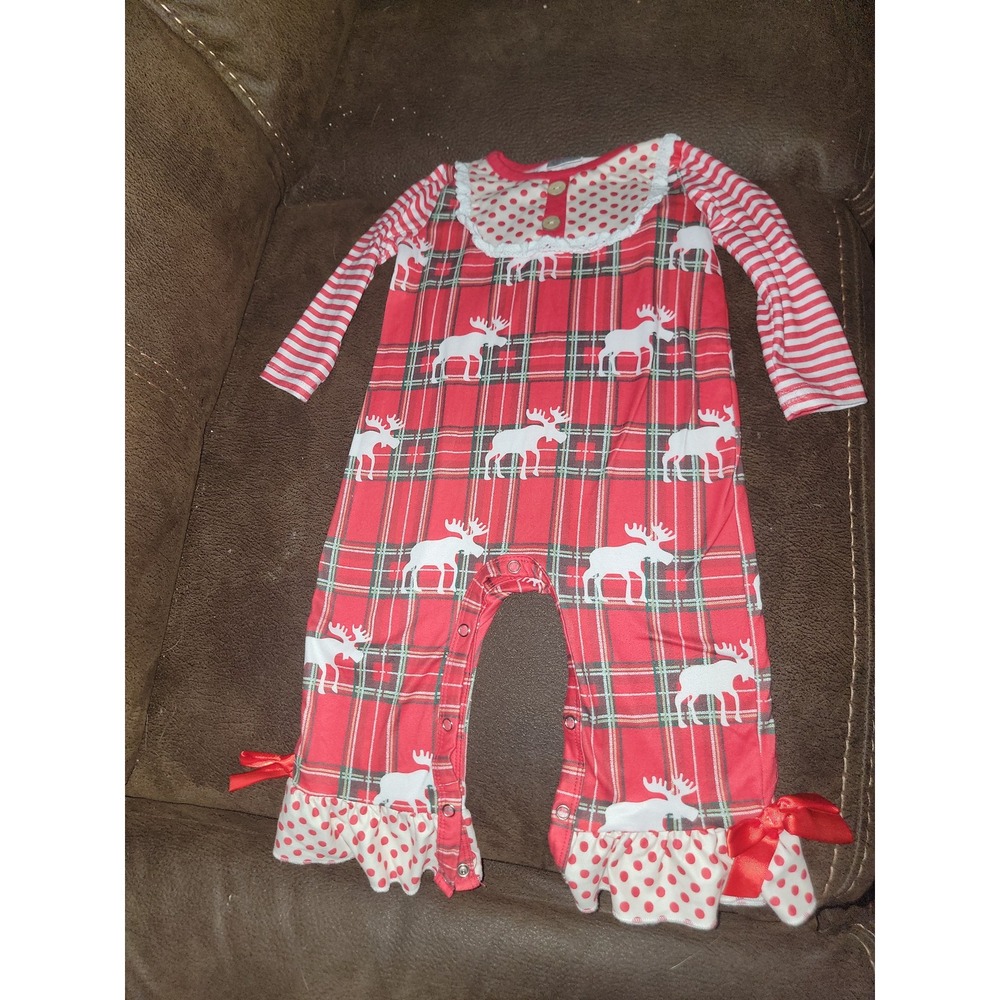 Boutique Christmas holiday moose romper size 6 12 months outfit